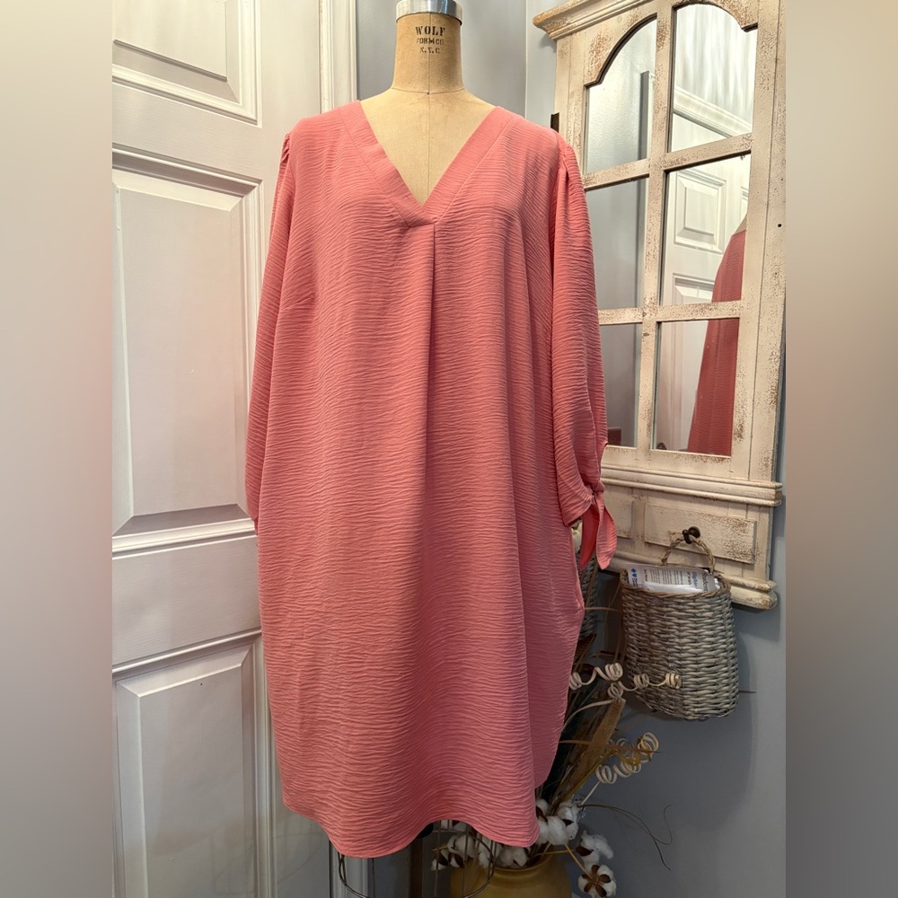 Cato Salmon‎ V-Neck Dress with Tie Sleeves 22/24 Modeststlye Minimalistfashion